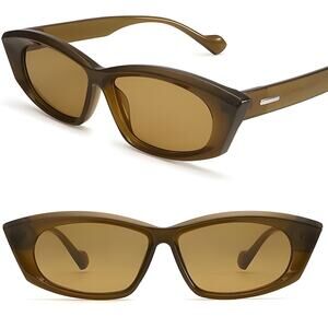 Retro Cat Eye Sunglasses Tea Frame Brown Lenses UV400 Protection Lightweight